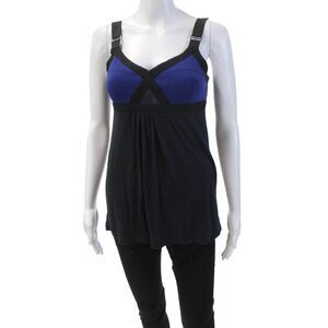 VPL Womens Colorblock Sleeveless Blouse Gathered Detail Blouse Black Size M